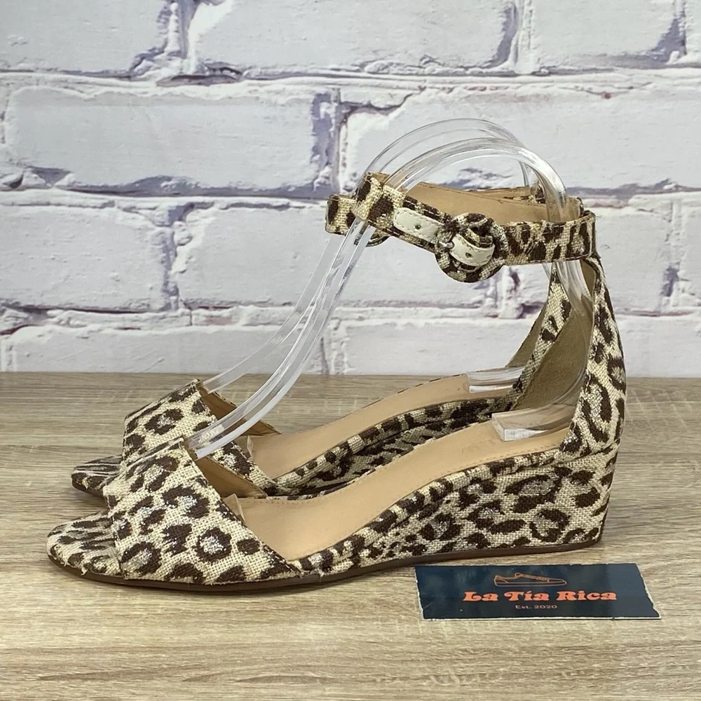 J. Crew Leopard Print Wedge Sandals in Brown and Cream